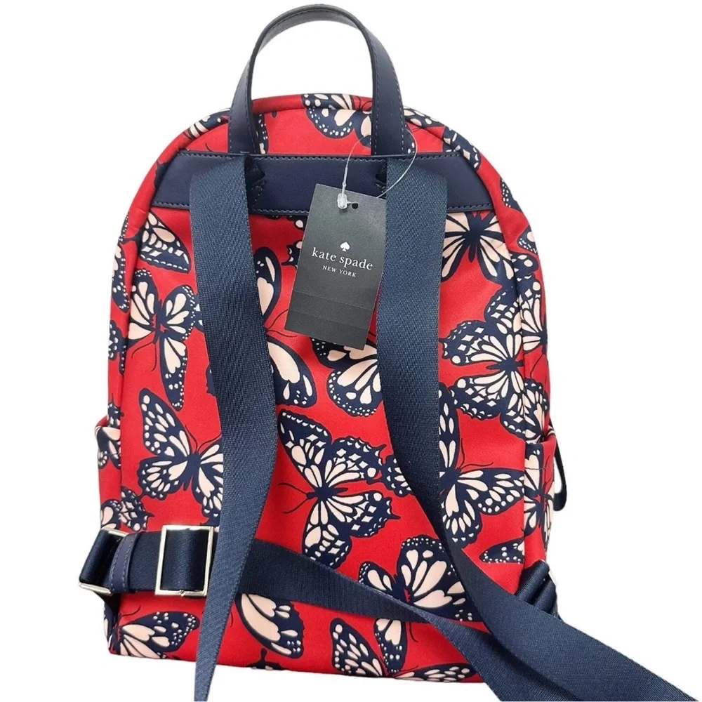 Kate Spade Chelsea The Little Better Medium Nylon Backpack Butterfly Print Red - Picture 5 of 7